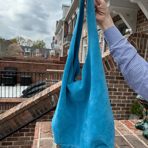 Handbags - Blue Suede Shoulder Bag, Brand-Borse in Pelle- Women.